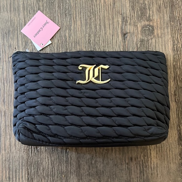 Juicy Couture Handbags - Juicy Couture cosmetic toiletry bag with 1travel size bottle. Black & gold. NWT